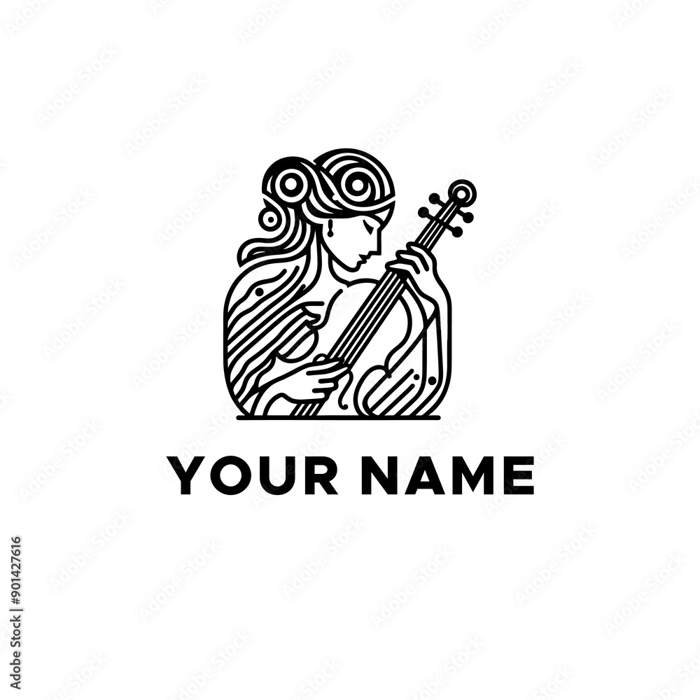 woman and violin line vector woman and violin line vector