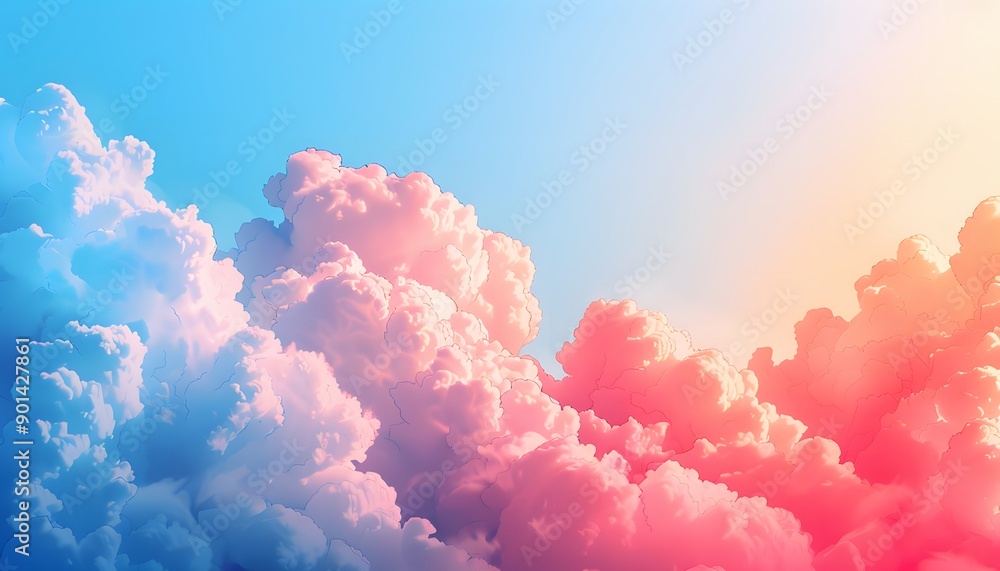 Cartoon cloud scene. Pink clouds. Pink sunset, dawn cloud sky. Flat vector illustration. Cartoon cloud scene. Pink clouds. Pink sunset, dawn cloud sky. Flat vector illustration.