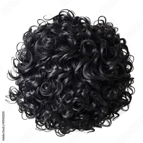 Close-up shot of black curly hair in a circular arrangement. Perfect for hairstyle and beauty-related design content.