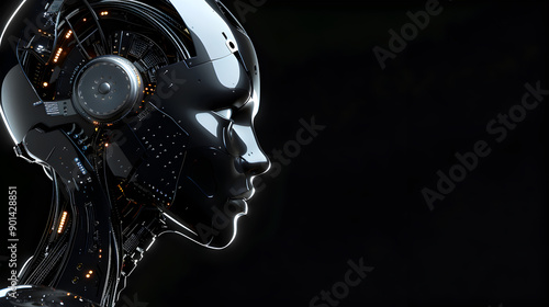 Side profile of a futuristic artificial intelligence computer head. Generative Ai.