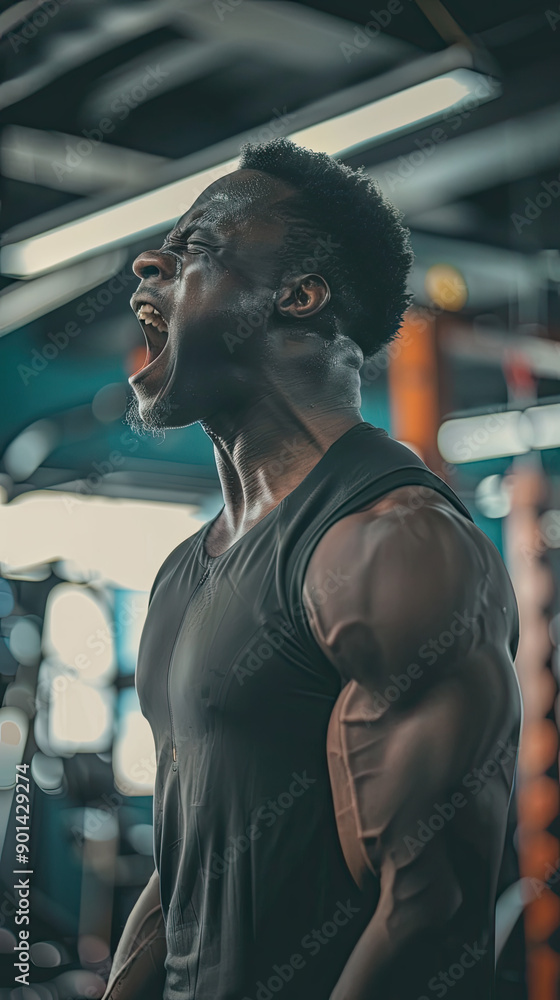 a man shout in gym face open expression a man shout in gym face open expression