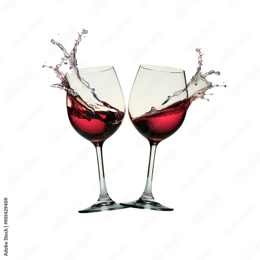 Two wine glasses clinking with red wine splashing, symbolizing celebration, joy, and festivity. Two wine glasses clinking with red wine splashing, symbolizing celebration, joy, and festivity.
