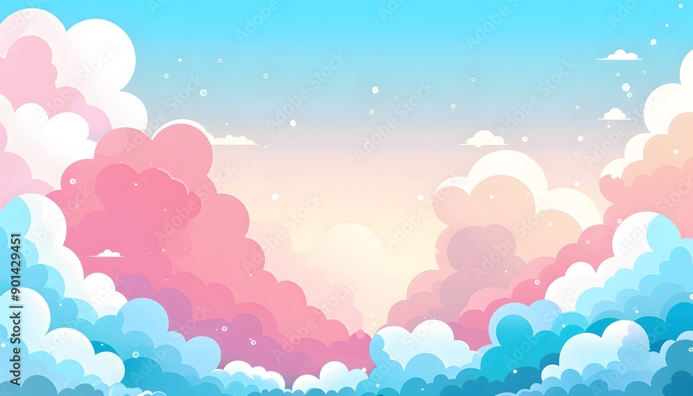 Cartoon cloud scene. Pink clouds. Pink sunset, dawn cloud sky. Flat vector illustration. Cartoon cloud scene. Pink clouds. Pink sunset, dawn cloud sky. Flat vector illustration.