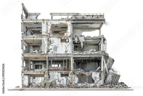 Architecture illustration destroyed building demolition white background deterioration.