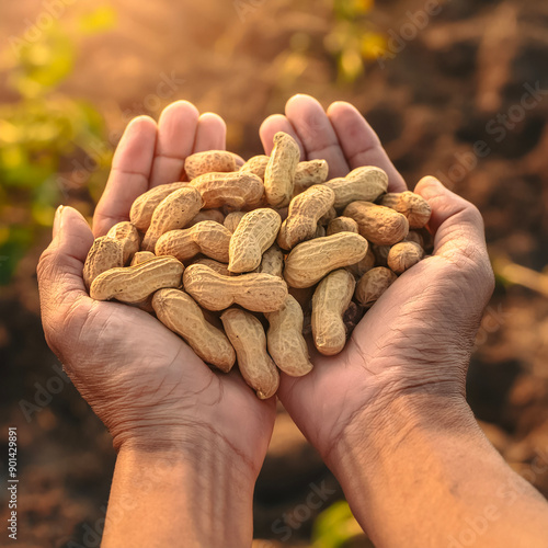 peanuts trees on plantation. close up hand selected The best peanuts are still fresh and ready to be harvested. photo