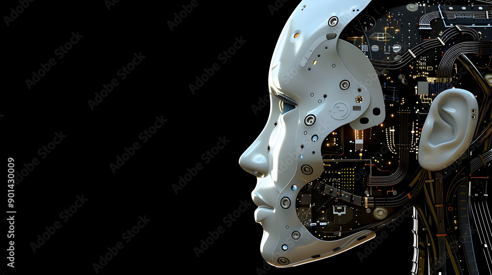 Side profile of a futuristic artificial intelligence computer head. Generative Ai. Side profile of a futuristic artificial intelligence computer head. Generative Ai.