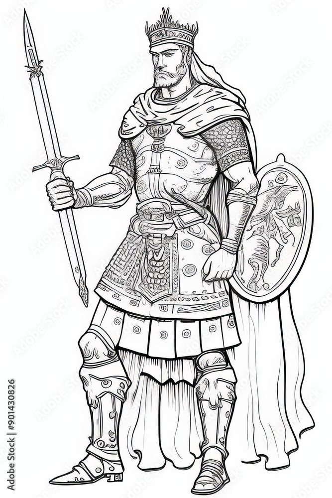 Fototapeta premium coloring book ukranian warrior, full body, hand drown line art