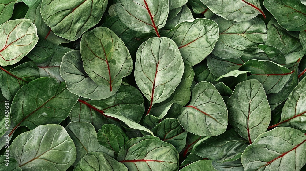 A detailed view of several lush green foliage plants with red markings on their leaf edges A detailed view of several lush green foliage plants with red markings on their leaf edges