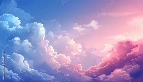 Cartoon cloud scene. Pink clouds. Pink sunset, dawn cloud sky. Flat vector illustration.