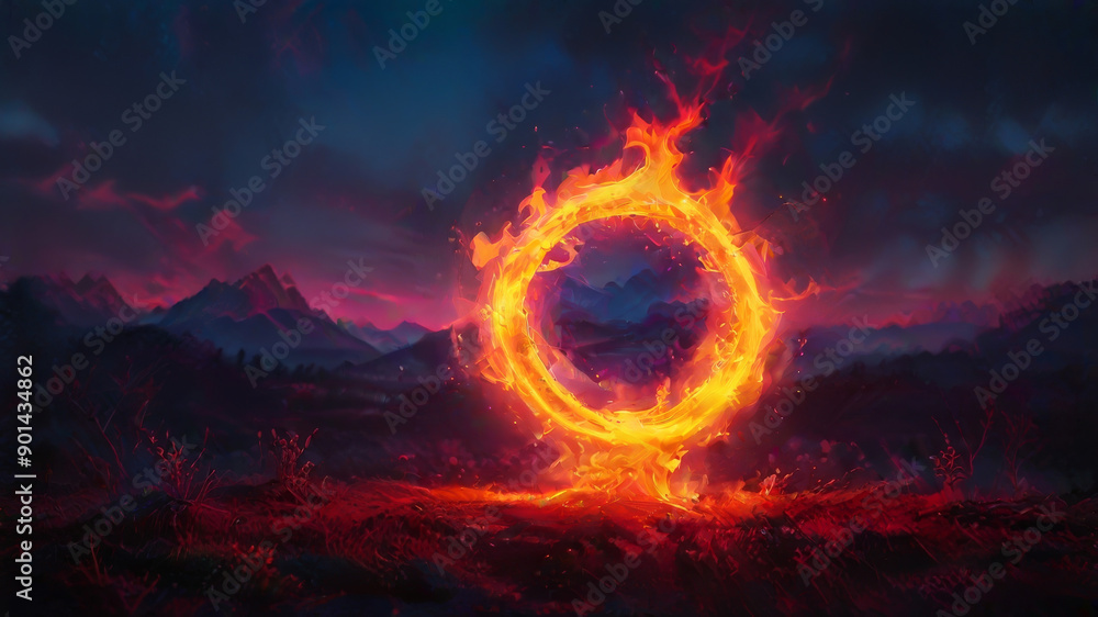 Fototapeta premium Abstract background with pink neon circle. 