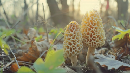 close up of sponge mushroom with morning sunlight