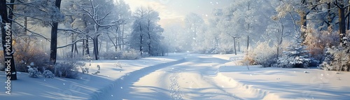 Wallpaper Mural Snowy path winding through a dense winter forest, forest path, tranquil winter journey Torontodigital.ca