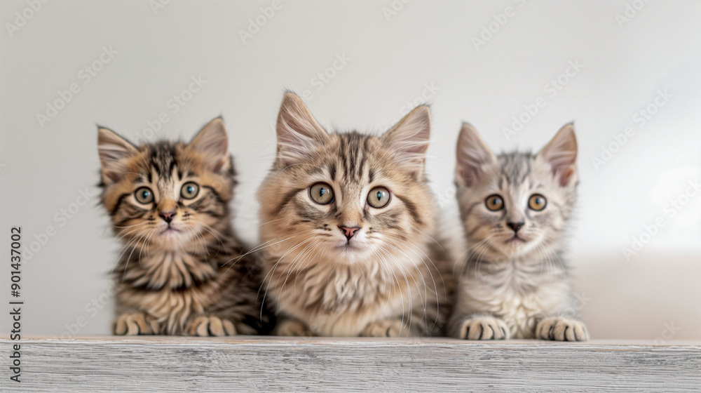 Fototapeta premium Three Siberian kittens of different ages.