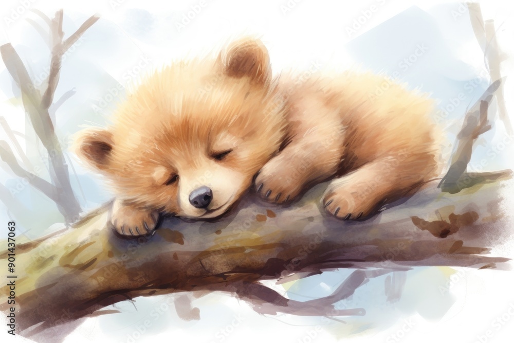 Obraz premium Cute baby bear cub sleeping drawing mammal.