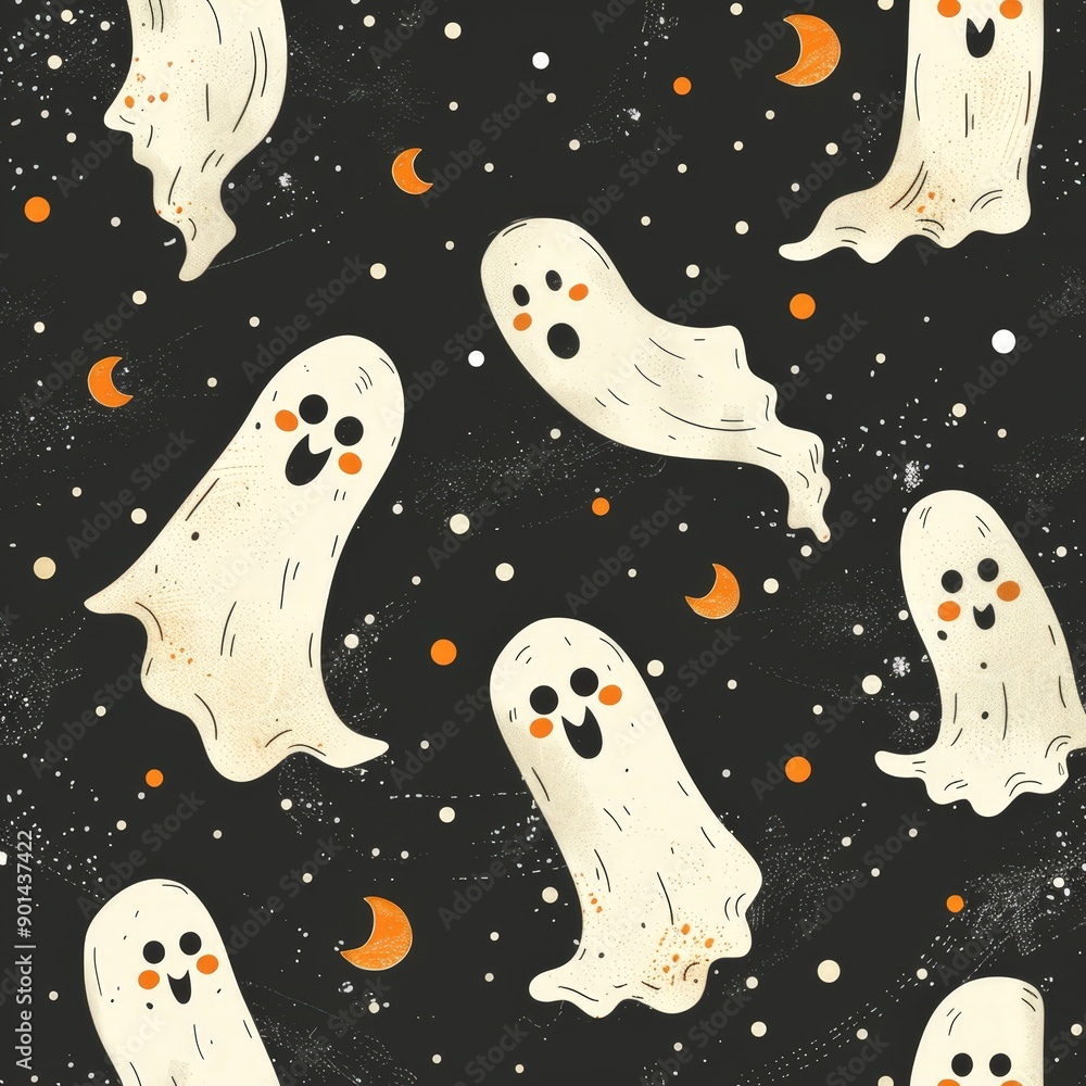 Playful Cartoon Ghost Pattern for Halloween Playful Cartoon Ghost Pattern for Halloween