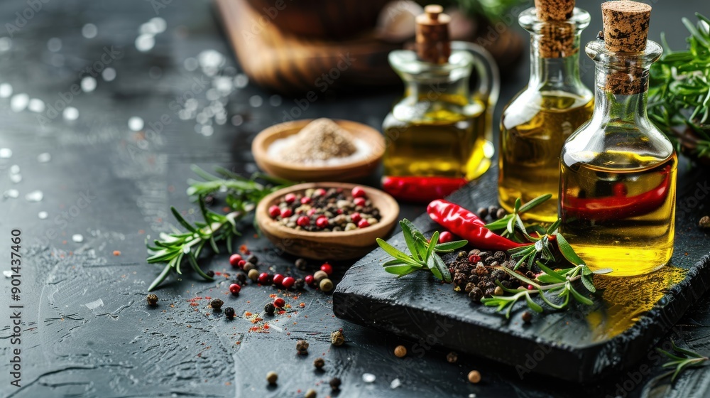 Spices and Herbs with Olive Oil and Vinegar Spices and Herbs with Olive Oil and Vinegar