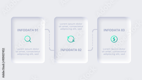 Neumorphic flowchart infographic.  Creative concept for infographic with 3 steps, options, parts or processes. Template for diagram, graph, presentation and chart.