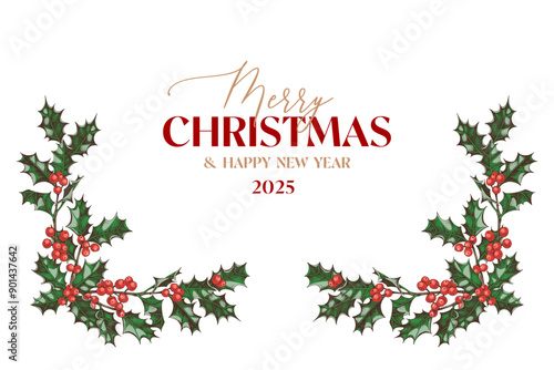 Christmas card with holly berry decorations