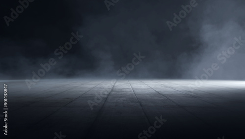Eerie, foggy atmosphere on a dark concrete floor with dramatic lighting.