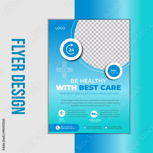 Hospital healthcare service poster, Flat design hospital facilities poster template