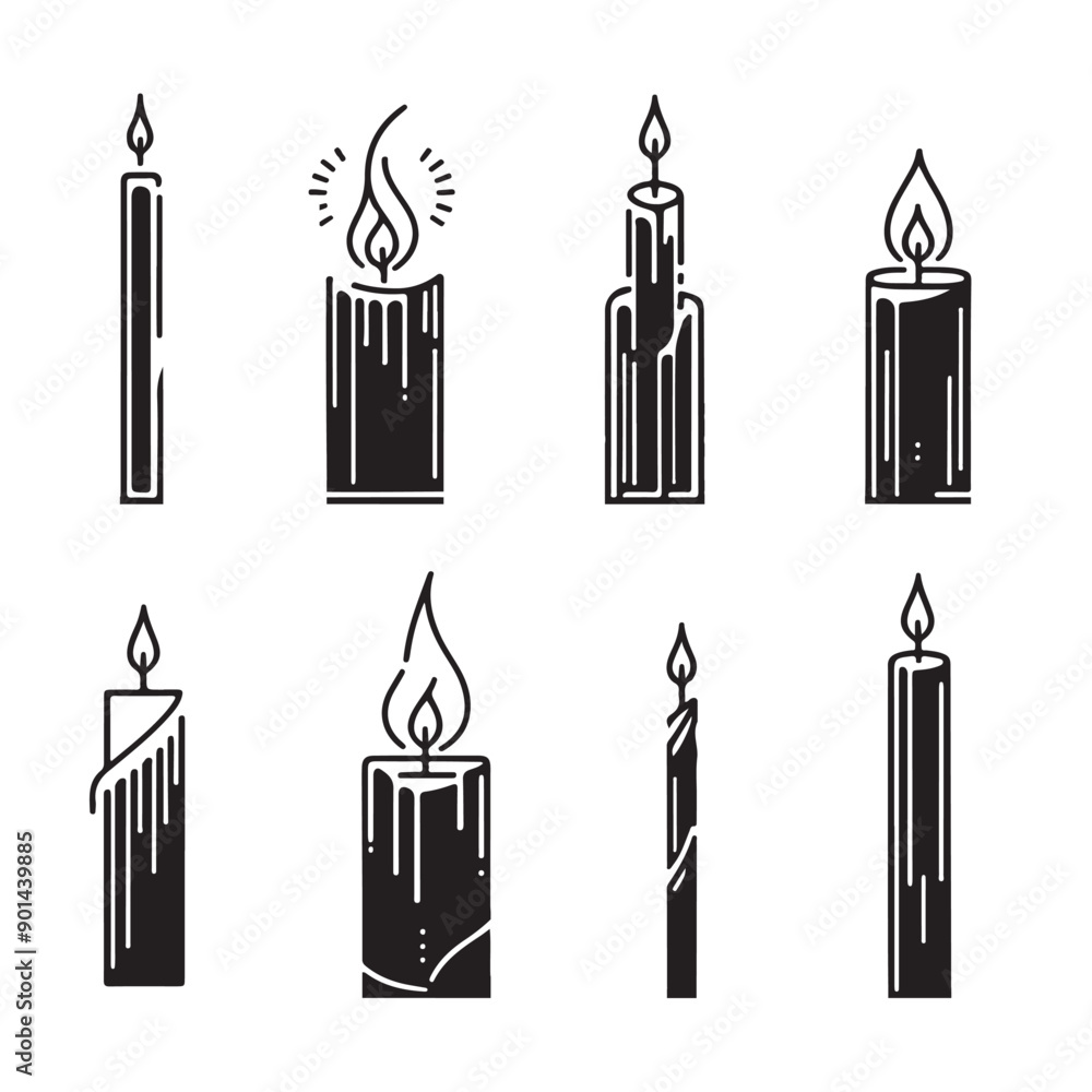 a single-line black candle silhouette set with a white background a single-line black candle silhouette set with a white background