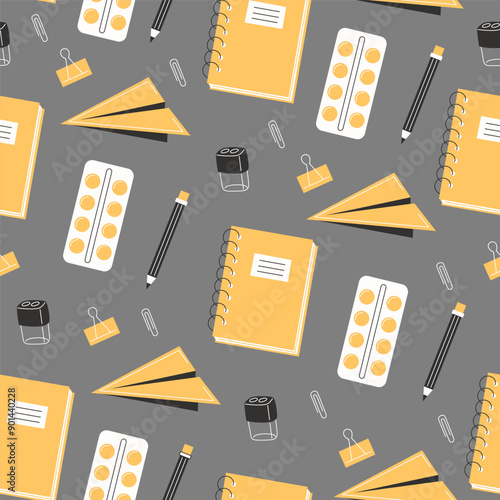 School Days Seamless Pattern with school supplies