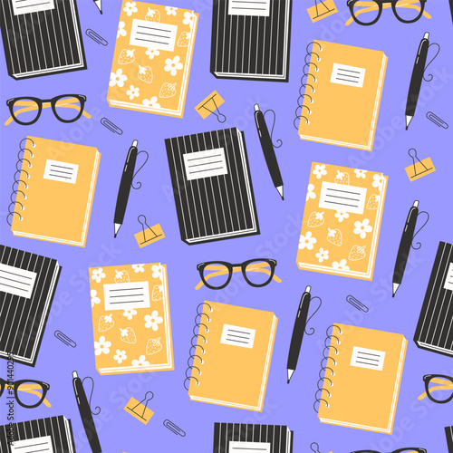 School Days Seamless Pattern with school supplies
