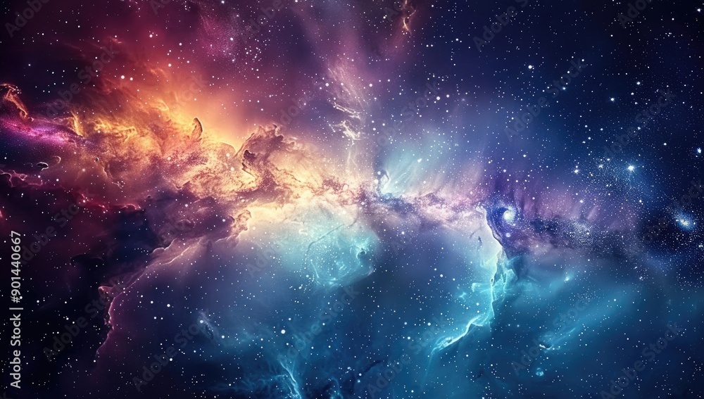 Obraz premium Colorful Abstract Space Background Featuring Vibrant Galaxies and Distant Stars Illuminating the Cosmic Expanse