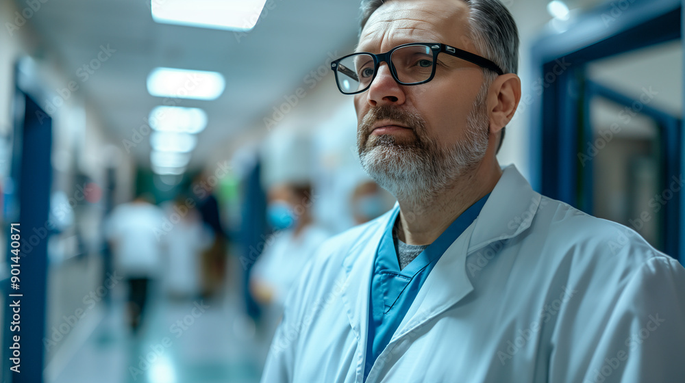 Serious African American doctor in white robe with a stethoscope on blurred background Serious African American doctor in white robe with a stethoscope on blurred background