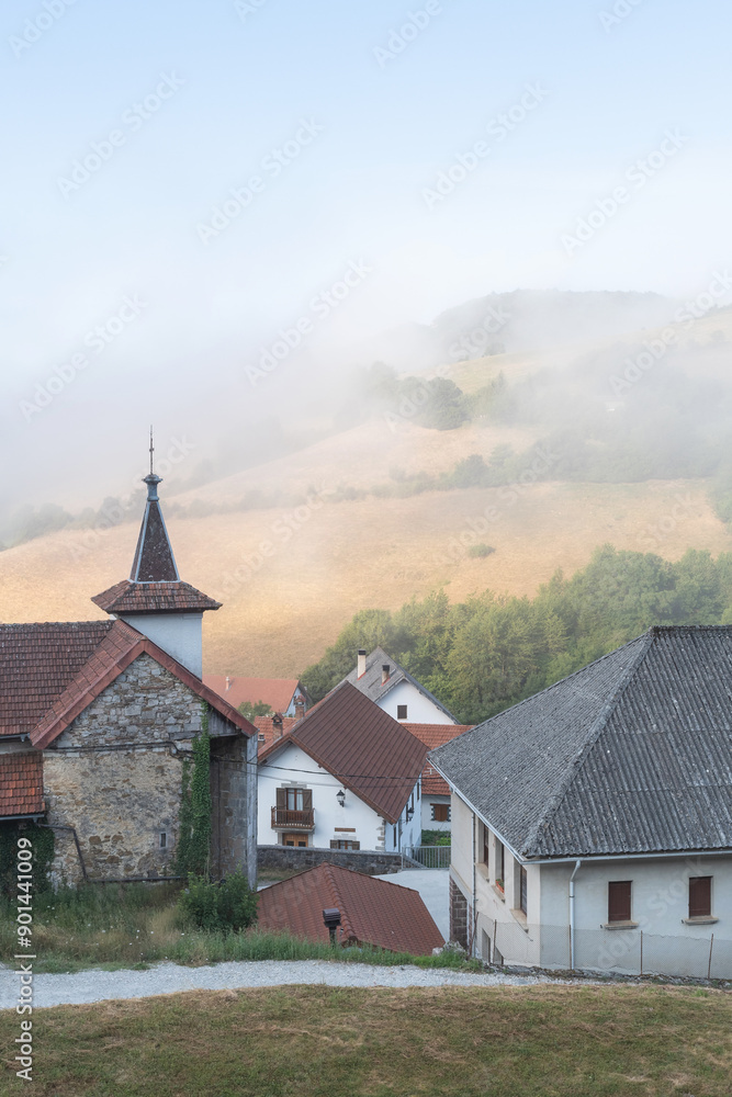 Foggy morning. Aezkoa Valley. Navarrese Pyrenees. Aria Foggy morning. Aezkoa Valley. Navarrese Pyrenees. Aria