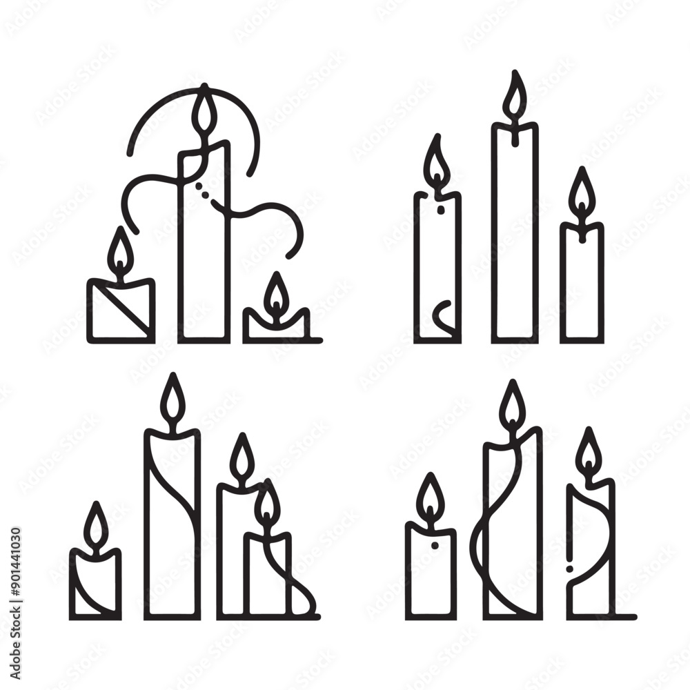 a single-line black candle silhouette set with a white background a single-line black candle silhouette set with a white background