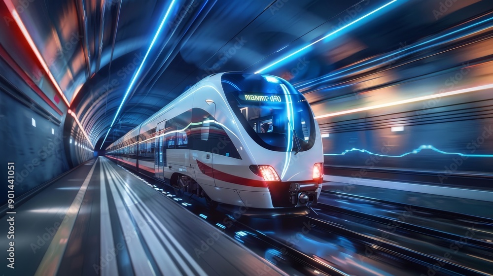 FutureFocused HighTech Express Train Reducing Carbon Footprint in LEDLit Tunnel FutureFocused HighTech Express Train Reducing Carbon Footprint in LEDLit Tunnel