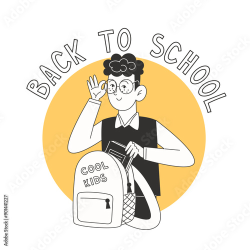 A schoolboy in a school uniform packs a backpack to school