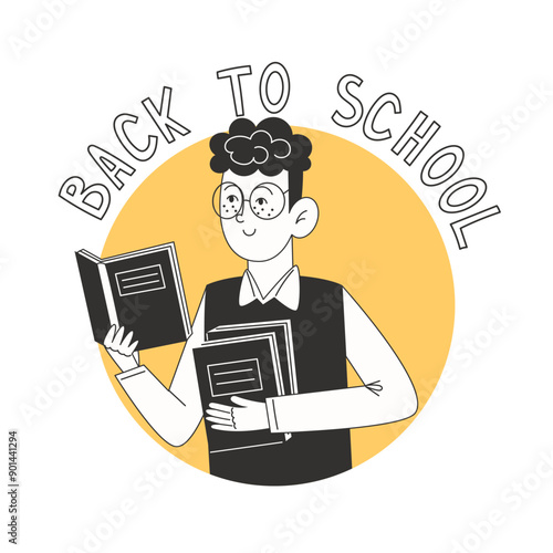 A schoolboy in a school uniform holds textbooks