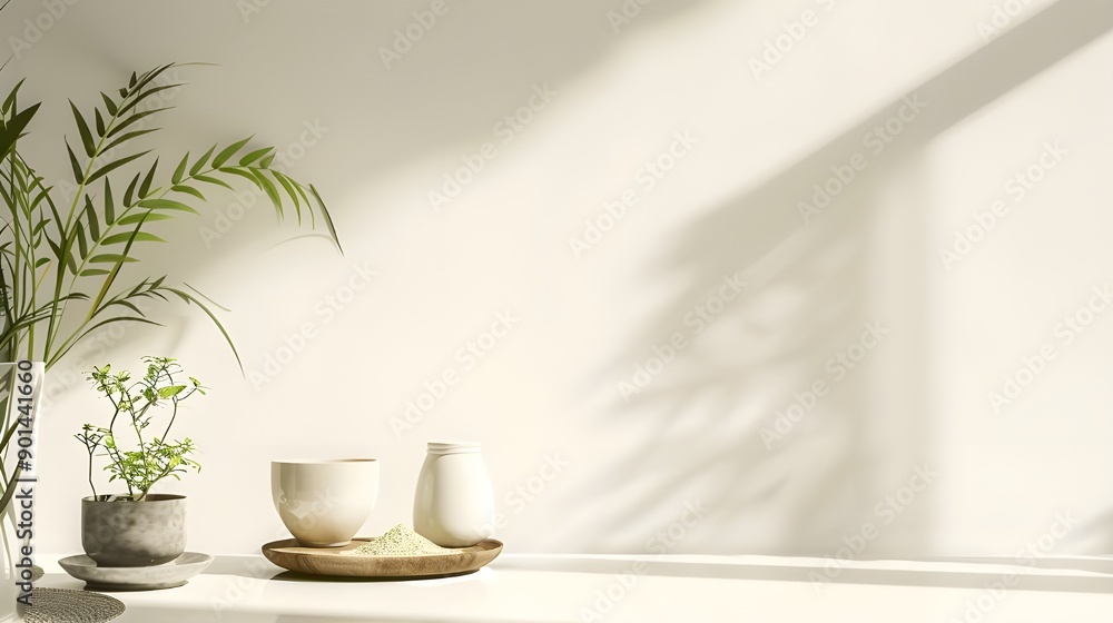 Green Tea Powder on White Background with Soft, Diffused Lighting, Copy Space Green Tea Powder on White Background with Soft, Diffused Lighting, Copy Space