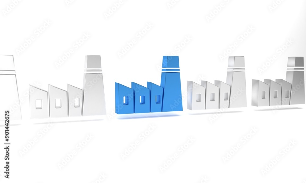 Blue Oil and gas industrial factory building icon isolated on white background. Minimalism concept. 3D render illustration Blue Oil and gas industrial factory building icon isolated on white background. Minimalism concept. 3D render illustration