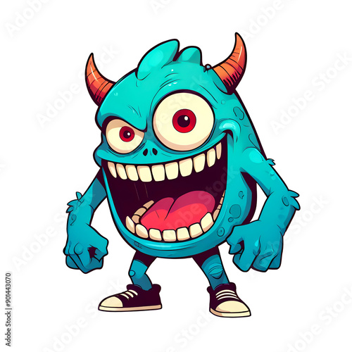 A cartoon monster with big horns and a big smile photo