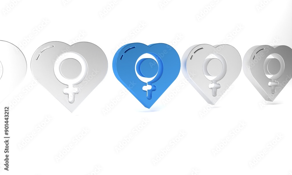 Blue Female gender in heart icon isolated on white background. Venus symbol. The symbol for a female organism or woman. Minimalism concept. 3D render illustration Blue Female gender in heart icon isolated on white background. Venus symbol. The symbol for a female organism or woman. Minimalism concept. 3D render illustration
