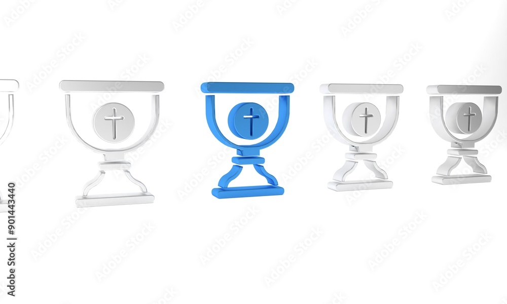 Blue Christian chalice icon isolated on white background. Christianity icon. Happy Easter. Minimalism concept. 3D render illustration Blue Christian chalice icon isolated on white background. Christianity icon. Happy Easter. Minimalism concept. 3D render illustration