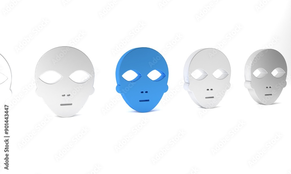 Blue Alien icon isolated on white background. Extraterrestrial alien face or head symbol. Minimalism concept. 3D render illustration Blue Alien icon isolated on white background. Extraterrestrial alien face or head symbol. Minimalism concept. 3D render illustration