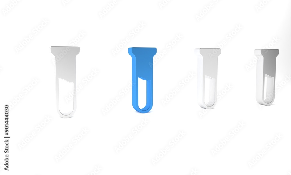 Blue Test tube and flask icon isolated on white background. Chemical laboratory test. Laboratory glassware. Minimalism concept. 3D render illustration Blue Test tube and flask icon isolated on white background. Chemical laboratory test. Laboratory glassware. Minimalism concept. 3D render illustration