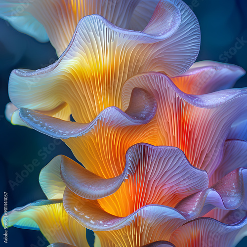 Close up of a marine organism resembling an orange flower petal underwater © Nadtochiy