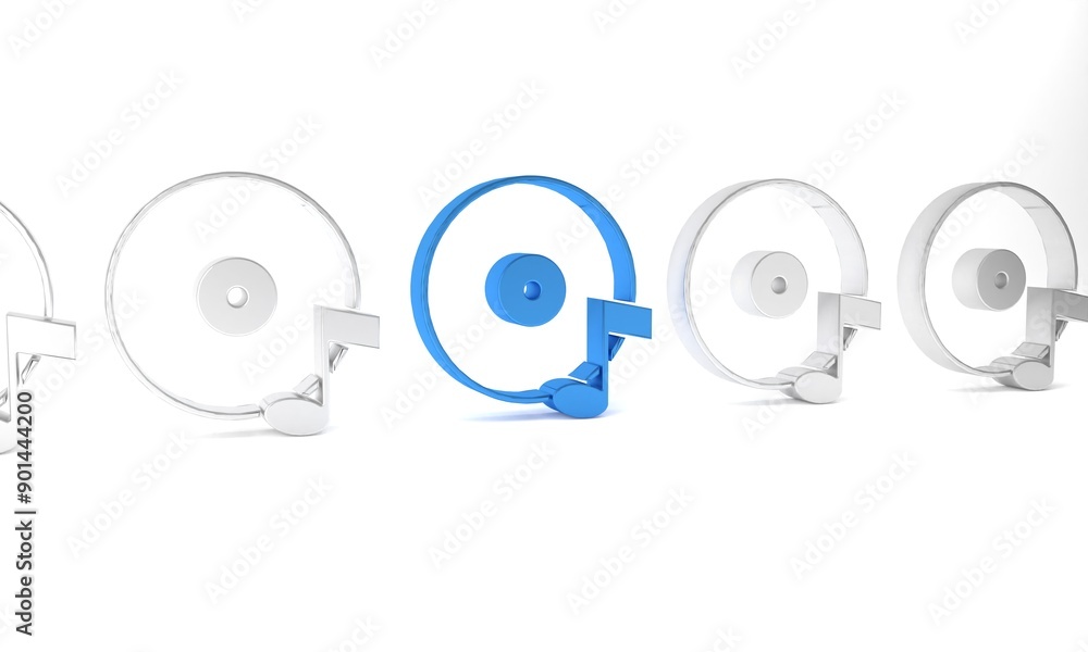 Blue Vinyl disk icon isolated on white background. Minimalism concept. 3D render illustration Blue Vinyl disk icon isolated on white background. Minimalism concept. 3D render illustration