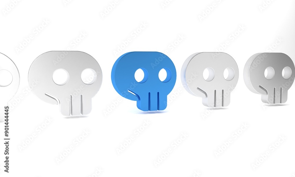Blue Skull icon isolated on white background. Minimalism concept. 3D render illustration Blue Skull icon isolated on white background. Minimalism concept. 3D render illustration