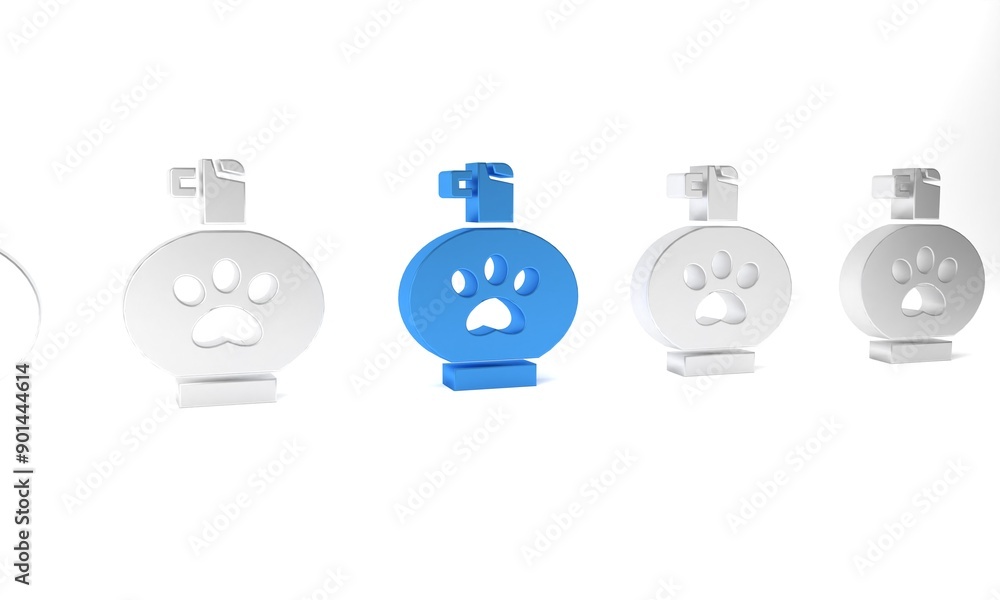 Blue Pet shampoo icon isolated on white background. Pets care sign. Dog cleaning symbol. Minimalism concept. 3D render illustration Blue Pet shampoo icon isolated on white background. Pets care sign. Dog cleaning symbol. Minimalism concept. 3D render illustration