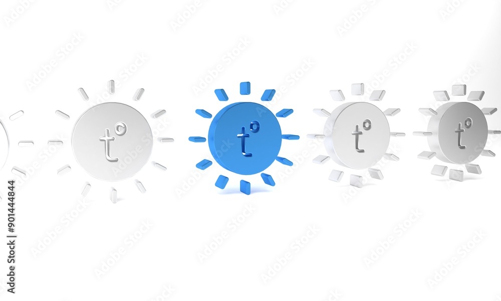Blue Sun icon isolated on white background. Summer symbol. Good sunny day. Minimalism concept. 3D render illustration