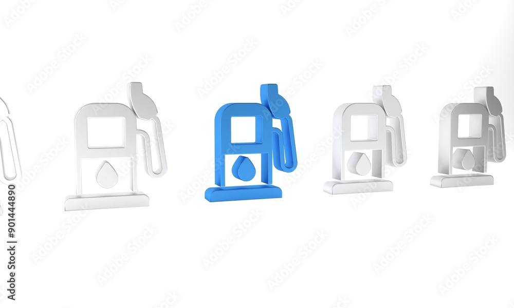 Blue Petrol or gas station icon isolated on white background. Car fuel symbol. Gasoline pump. Minimalism concept. 3D render illustration Blue Petrol or gas station icon isolated on white background. Car fuel symbol. Gasoline pump. Minimalism concept. 3D render illustration