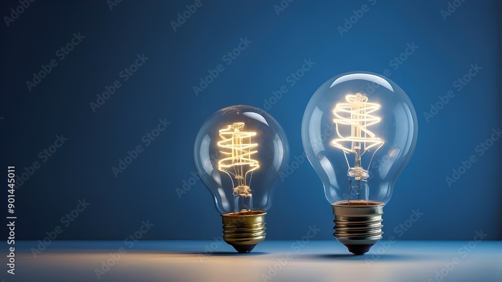 A blue backdrop with an incandescent light bulb