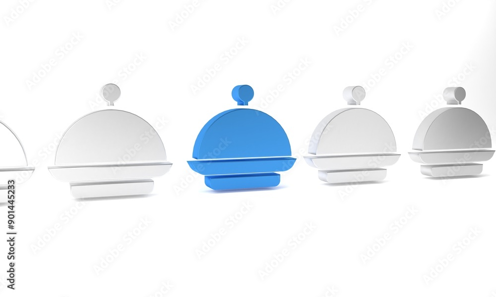 Obraz premium Blue Christmas covered with a tray of food icon isolated on white background. Tray and lid sign. Merry Christmas and Happy New Year. Minimalism concept. 3D render illustration