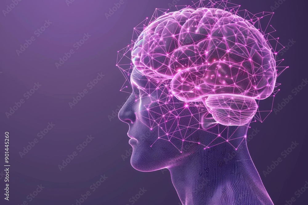 Abstract brain with blue and pink glowing lines representing neural connections creativity and the vibrant energy of innovative thought in a futuristic digital environment. Abstract brain with blue and pink glowing lines representing neural connections creativity and the vibrant energy of innovative thought in a futuristic digital environment.